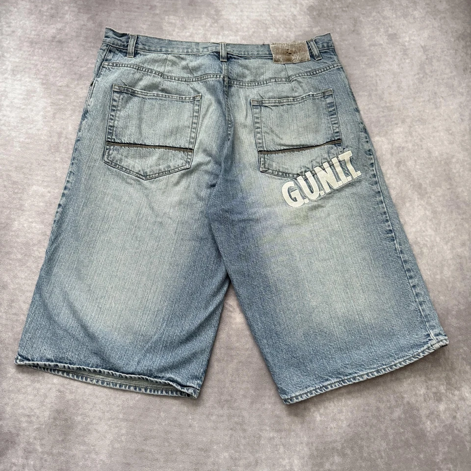 Pantalones Cortos G-Unit Para Hombres 42 Azul Denim Sueltos Largos Bordados Deletrear Foto 1 de 4