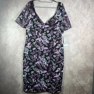 Maggy London Dress Womens Size 18 Black Purple Floral Embroidered Artsy NEW - Picture 1 of 11