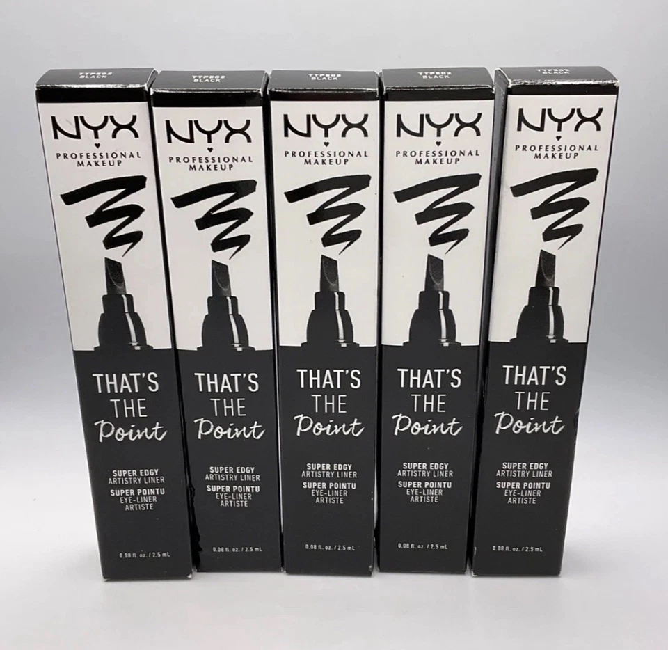 LOTE de 5: Delineador de ojos líquido NYX That's The Point súper vanguardista ~ negro ~ nuevo Foto 1 de 4