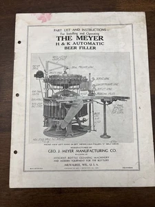 1932 Meyer H&K Automatic Beer Filler Part List & Instructions for Operations Vtg - Picture 1 of 12