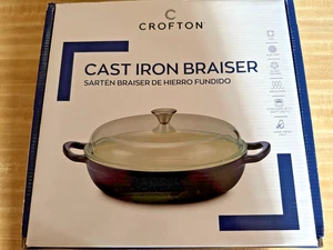 Crofton Cast Iron Navy Blue Braiser Shallow Dutch Oven Skillet 3.7 Qt New NIB - Picture 1 of 4