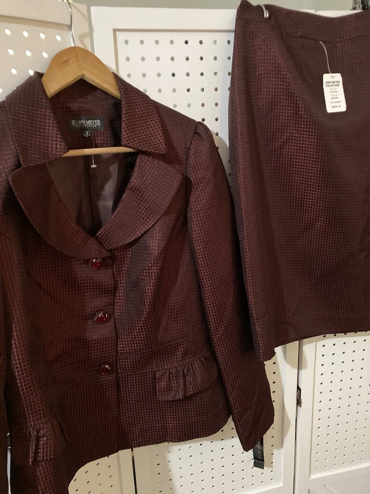 John Meyer Collection Women's Formal Skirt Suit Burgundy Black Size 12 NWT $260 - Image 1 of 4