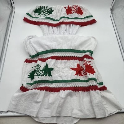 Handmade Mexican Tiered Crocheted and Embroidered Off Shoulder Dress L - Image 1 of 4