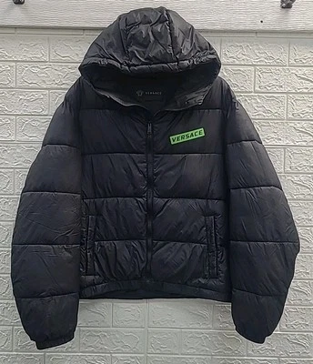 NEW Versace Full Zip Hooded Parka Logo Jacket - Black Size 48 - Image 1 of 4