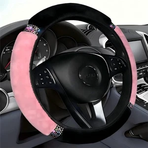 Fluffy Steering Wheel Cover, Universal 15 Inch Colorful Rhinestones - Picture 1 of 6