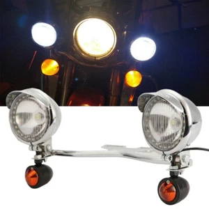 Chrome Passing Turn Signals Light Bar For Harley Heritage Softail Classic FLSTC - Picture 1 of 12