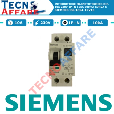Interruttore Magnetotermico Differenziale C10 10A 10kA 1P+N 300mA C Siemens - Immagine 1 di 2