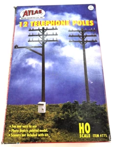 Atlas HO Scale Box of 12 & 9 Extra Telephone Poles in Open Original Box - Picture 1 of 5