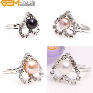 Anillo Mujer Chapado en Oro Blanco Perlas Agua Dulce Joyería Dama Forma Corazón Regalo - Imagen 1 de 29