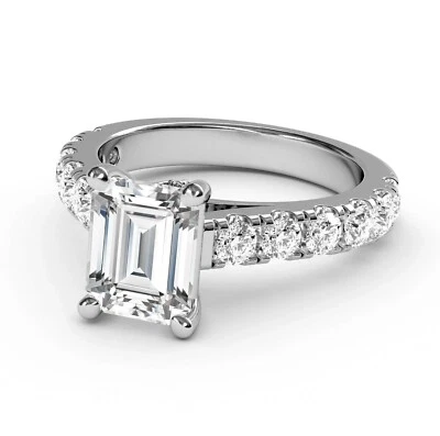 4.25 Ct Certified VS2 Emerald Cut Diamond Engagement Ring 18K WGold Lab Grown - Image 1 of 4