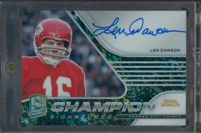 2021 Spectra Champion Signatures Neon Splatter Len Dawson/5 Chiefs SSP Auto HOF - Image 1 of 2
