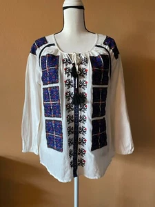 Blusa Top Borla Borlada Algodón Blanco y Azul ROLLER RABBIT Talla Pequeña NUEVO CON ETIQUETAS - Imagen 1 de 6