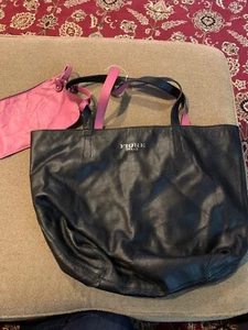 Fiore Italy Black & Pink LEATHER Handbag Purse Tote Reversible (TD) - Picture 1 of 6