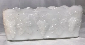 Vintage Fire King Milk Glass Oblong Planter Grapes & Leaves 7 3/4" Long - Picture 1 of 5