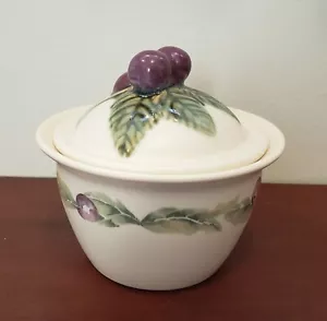 Pfaltzgraff Jamberry Sugar Bowl Green/Tan Leaves, Grapes By Pat Ferrell USA - Picture 1 of 3
