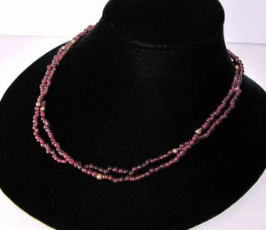 Amethyst Beaded Necklace Vintage Purple Small Gold Accent Beads 36" Strand - Picture 1 of 5