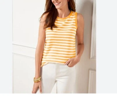 TALBOTS Plus Linen Blend Yellow Striped Sleeveless Tank Tee Top 2X Petite - Image 1 of 4