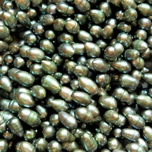 6mm x 8mm Olive Green Freshwater baroque top drilled Pearls, 50 beads - Picture 1 of 4