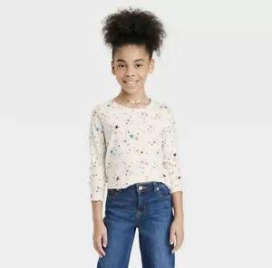 FFO) Girls' Printed Stars on Tan Long Sleeve T-Shirt - Cat & Jack Size L 10/12 - Picture 1 of 1