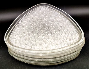 MCM Indiana Glass Button And Daisy Clear Triangle Snack/Dessert Trays Set Of 6 - Picture 1 of 10