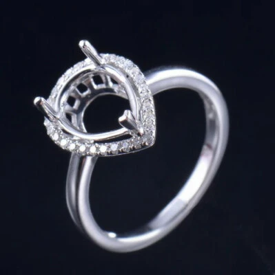 Custom Platinum Pear Cut 8×11MM Natural Diamond Engagement Semi Mount Ring - Image 1 of 4