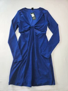 Wild Fable Shimmery Blue Long Sleeve Bodycon Dress Size XXL Midriff Cutouts Cute - Picture 1 of 5