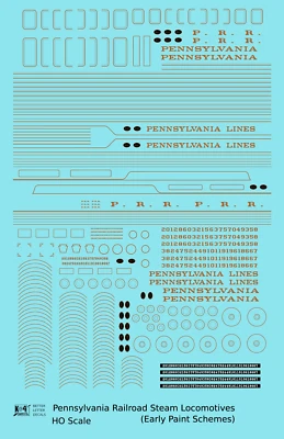 K4 HO Scale Decals Pennsylvania PRR Early Striped Steam Locomotive Gold & Silver - Image 1 of 3