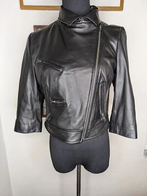 Halogen Women's Leather Motorcycle Jacket 3/4 Sleeve Size Small - Image 1 of 4