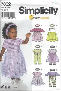 Simplicity 7032 Sz XXS - L Wrights Baby Dress Romper Pants & Headband Uncut - Picture 1 of 2