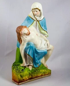 Vintage handbemaltes Kreidegeschirr Michelangelos La Pieta Jesus Maria sechste Trauer - Bild 1 von 7