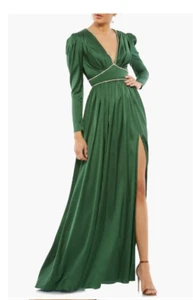 MAC DUGGAL KRISTALLDETAIL SATIN EMPIRE TAILLE LANGARM SMARAGD KLEID Gr. 14 - Bild 1 von 4