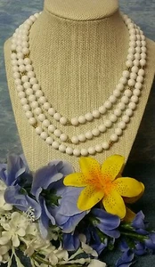 Fantastic 54" Long Strand of Round White and Mini Gold Tone Beads - Monet - Picture 1 of 9