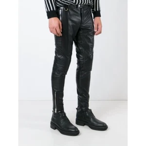 Leather Pants Men Pant Trousers Slim Biker Fit Men's Jeans Style Real Black 103 - Picture 1 of 4