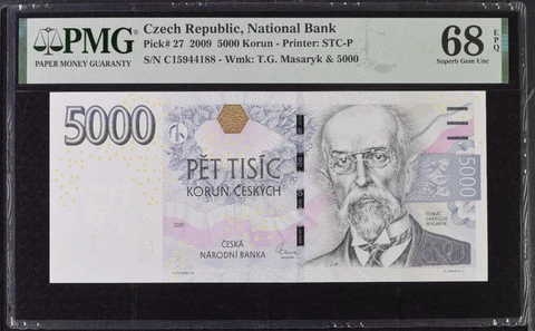 Czech Republic 5000 Korun 2009 P 27 Superb Gem UNC PMG 68 EPQ Cover