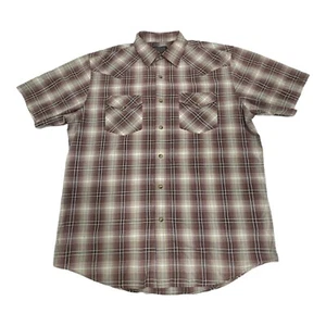Pendleton Frontier Plaid Shirt Short Sleeve Pearl Snap Mens Size Large Brown - Picture 1 of 7