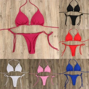 Bikini donna perizoma set cravatta laterale costume da bagno sexy stile fascia costume da bagno brasiliano - Foto 1 di 26