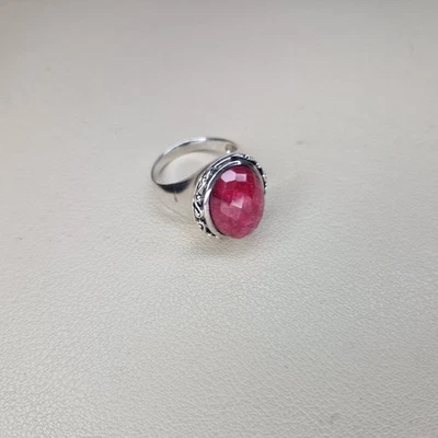 Ruby Chunky Ring Size T 1/2 Sterling Silver 925 Thiland Faceted Oval Statement  - Image 1 of 4