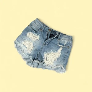Light blue wash Y2K lace Jean shorts mossimo high rise short shorts size 0/25 - Picture 1 of 5