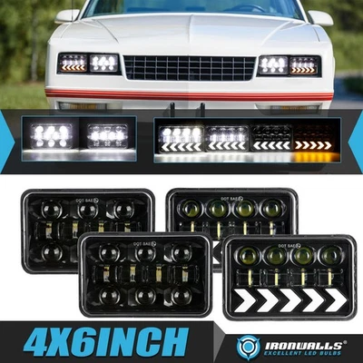 For Chevrolet Monte Carlo 1980-1988 Pair 4x6" LED Headlights Hi-Lo & Turn Signal Foto 1 de 4