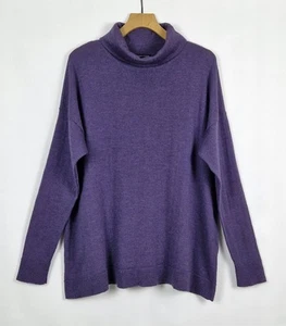 EILEEN FISHER PURPLE 100% MERINO WOOL ROLL NECK RELAXED FIT JUMPER XL UK 18 - Picture 1 of 9