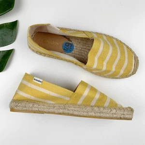 Soludos Espadrille Flats Yellow White Stripe Slip On Women's 6.5 - Picture 1 of 11