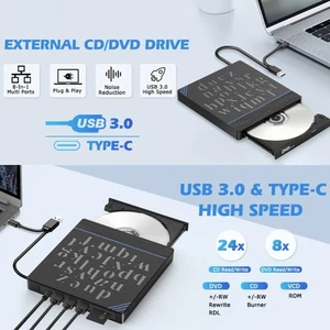 Lightweight External Disc Reader External Disc Drive Disc Burners USB3.0 Type C - Afbeelding 1 van 11