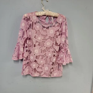 Top collezione NY taglia M rosa trasparente floreale con top rosa senza maniche come fodera campana - Foto 1 di 8