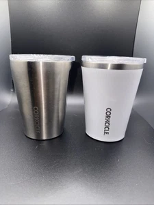 Juego de 2 tazas bajas aisladas Corkcle 12 oz blanco plata tono oro - Imagen 1 de 9