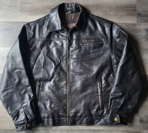 Perry Ellis Men's Motorcycle Size Medium Expresso PVC Quilted Lined Jacket VTG - Picture 1 of 10