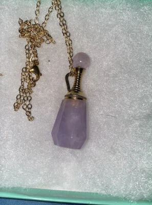 Natural Amethyst Perfume Bottle Gold Plated Over Silver 24” necklace Foto 1 de 4