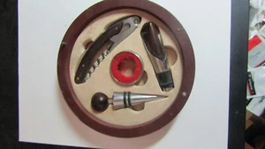 Circular Wine Uncorking Set W/ Wood Display - Picture 1 of 2