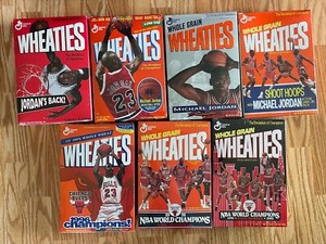 Vintage 1990's Jordan Chicago Bulls Lot of 7 Wheaties Cereal Boxes EMPTY/WRAPED