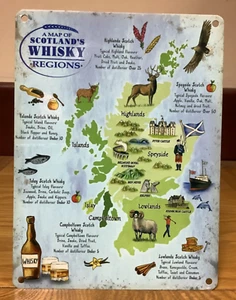 A Map Of Scotland’s Whisky Regions - Vintage Style Metal Wall Hanging Sign - Picture 1 of 2