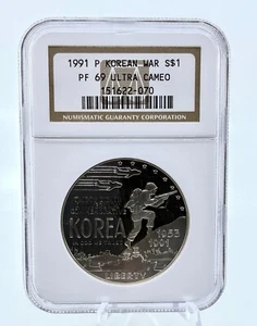 1991-P NGC PF69 Ultra Cameo Korean War Silver $1 Proof Coin - Picture 1 of 2